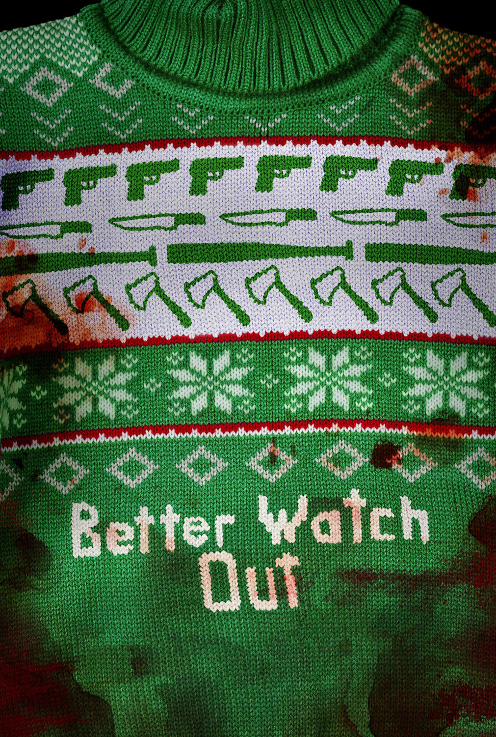 Better Watch Out movie poster of a green Christmas sweater